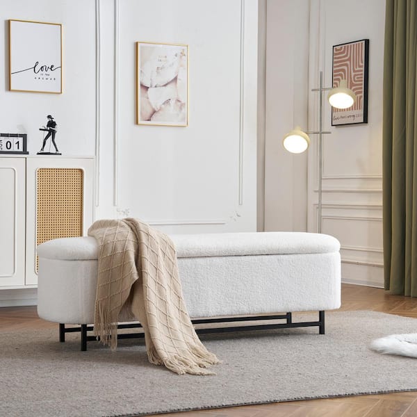 CHRISTOPHER KNIGHT HOME Emberline Modern Upholstered Storage Ottoman, Wood Frame, White + Black
