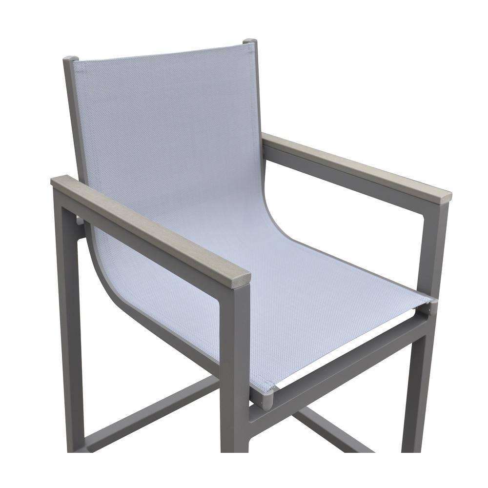 Marina Gray Aluminum Outdoor Bar Stool with Wood Accents