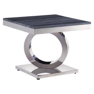 24 in. Gray and Silver Square Marble End Table with Metal Frame