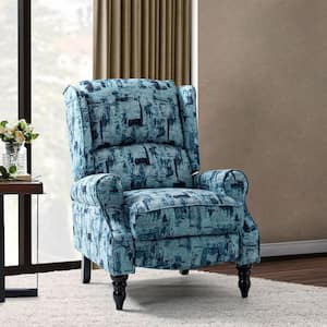 Bogazk Modern Blue Polyester Pattern Manual Recliner with Wingback and Rubber Wood Legs