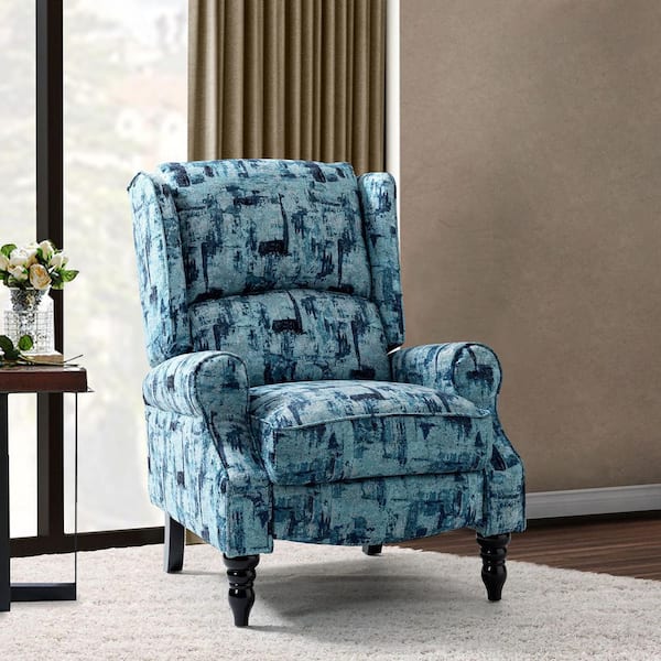 JAYDEN CREATION Bogazk Modern Blue Polyester Pattern Manual Recliner with Wingback and Rubber Wood Legs