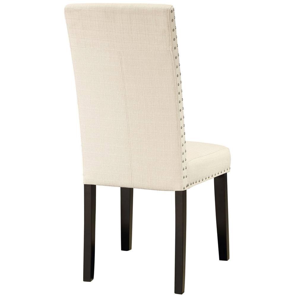 Beige Upholstered Parsons Side Chair with Nailhead Trim