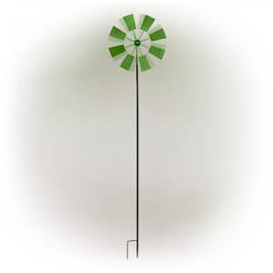 52 in. Tall Outdoor Metal Windmill Spinner Stake Yard Decoration, Green