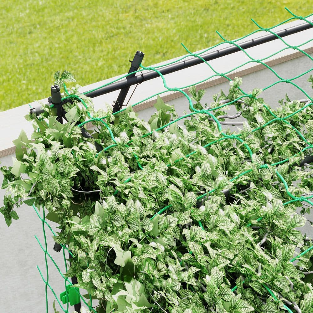Black Metal Garden Arch Trellis with Green Climbing Net, 7.3 FT Tall