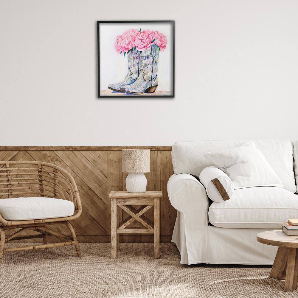 Floral Shimmering Cowgirl Boot by Amanda Greenwood Black Framed Nature Giclee Art Print 24 in. x 24 in. price history on PriceWatchPro
