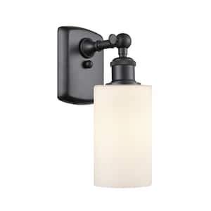 Clymer 1-Light Matte Black, Matte White Wall Sconce with Matte White Glass Shade