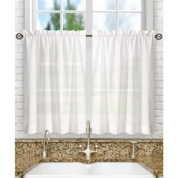 Ellis Curtain Stacey White Solid 56 in. W x 24 in. L Rod Pocket Tailored Tier Curtain Pair