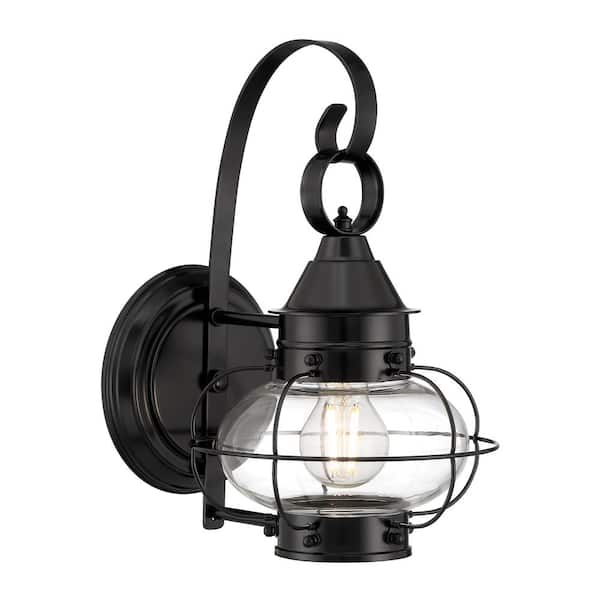 NORWELL Small Cottage Onion 1-Light Black Outdoor Wall Sconce with Clear Glass