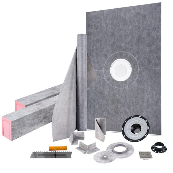 VEVOR 48 x 72 in. Waterproofing Shower Kit with 4 in. PVC Central Bonding Flange Polyethylene Shower Pan Liner for Tile, Gray