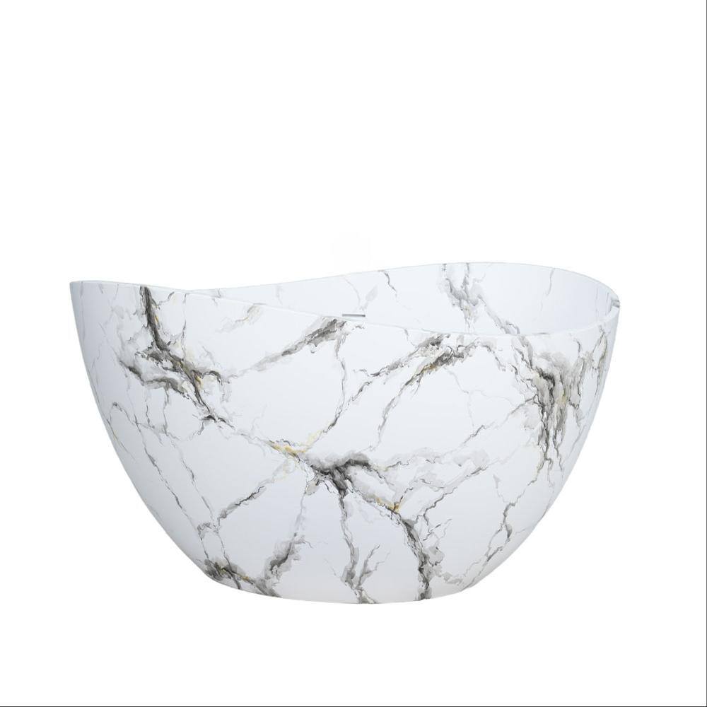 AURIN 63 in. Stone Resin Oval Bathtub Solid Surface Freestanding Bathtub in White Natural Veining Finish price history on PriceWatchPro