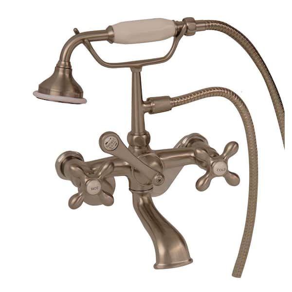 Pegasus 3-Handle Claw Foot Tub Faucet with Elephant Spout and Hand Shower in Brushed Nickel