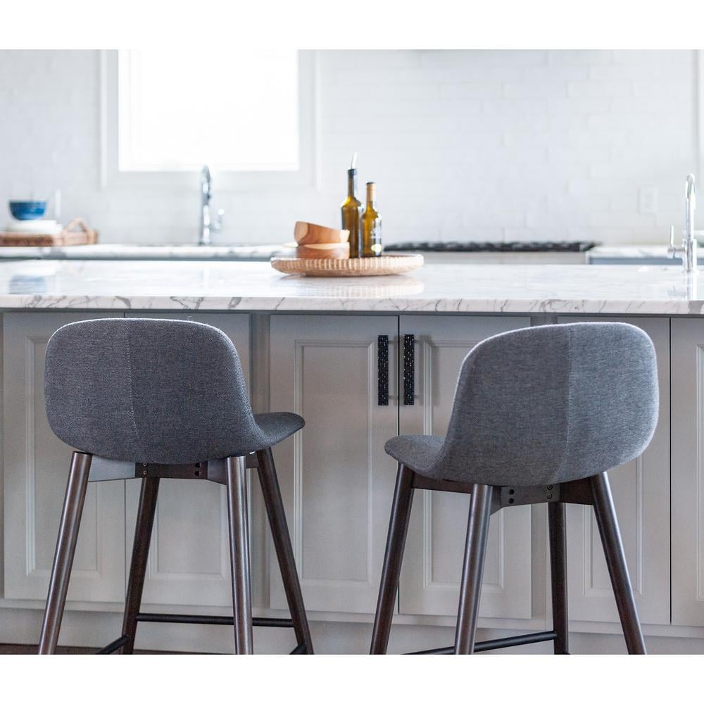 Gray Upholstered Solid Wood Counter Stool with Footrest