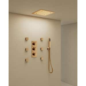 Thermostatic 5-Spray 12 in. Square LED Mood Lighting Shower System with 6-Jets in in Rose Gold (Valve Included)