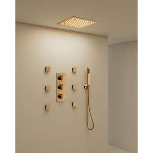 5-Spray 12 in. LED Square Ceiling Mount Shower Head Shower System 6-Jets 2.5 GPM in Rose Gold (Valve Included)