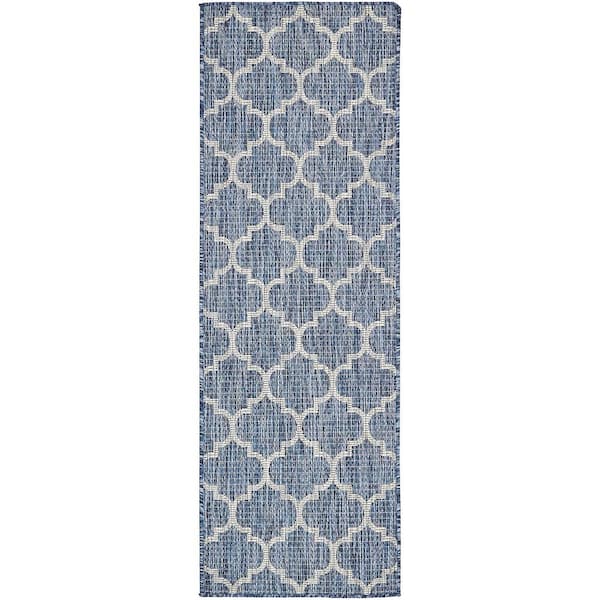 Unique Loom Outdoor Trellis Blue 2' 0 x 6' 0 Runner Rug