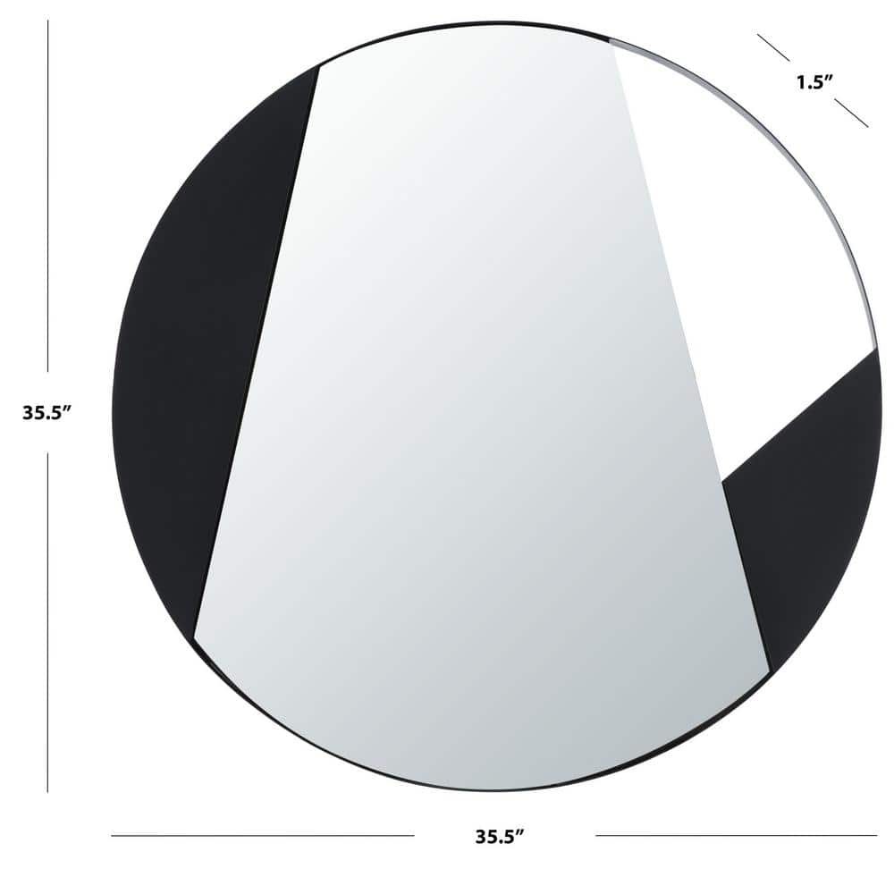 Contemporary Asymmetrical Round Wood Mirror in Matte Black