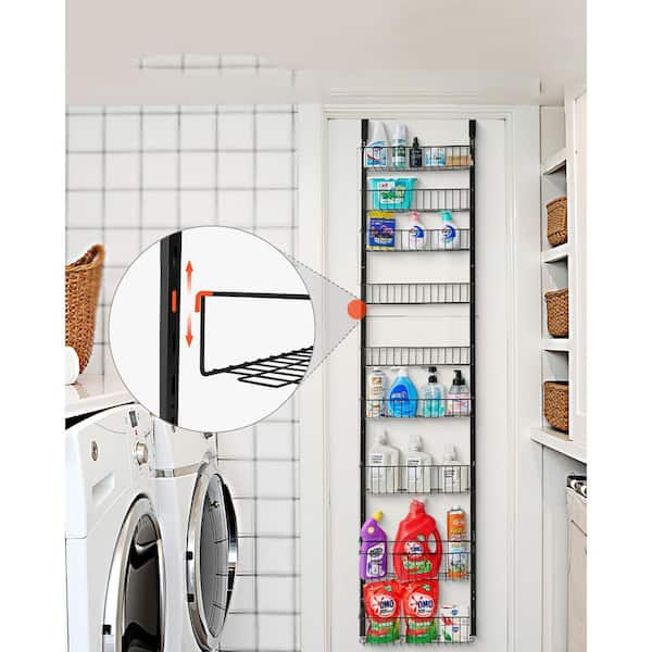 Black Carbon Steel 9-Tier Over the Door Pantry Organizer Adjustable Hanging Storage Rack