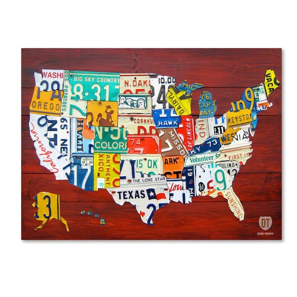 Trademark Fine Art 24 in. x 32 in. "License Plate Map USA" by Design Turnpike Printed Canvas Wall Art