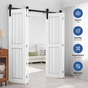 6 ft./72 in. Frosted Black Bi-Folding Sliding Barn Door Hardware Track Kit for 4-Doors