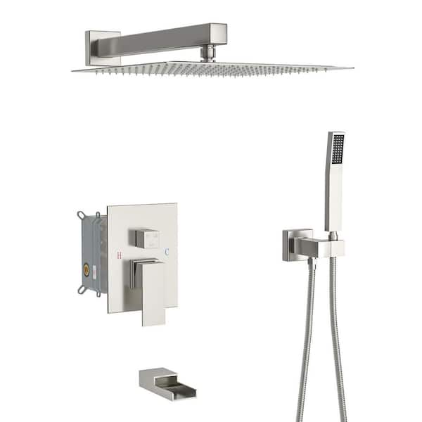 Unbranded 10 in. Single Handle 1-Spray Tub and Shower Faucet 1.8 GPM with Shower Head in. Brushed Nickel(Valve Included)