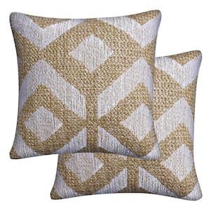 Raffia Geo Tan Outdoor Square Toss Throw Pillow (2-Pack)