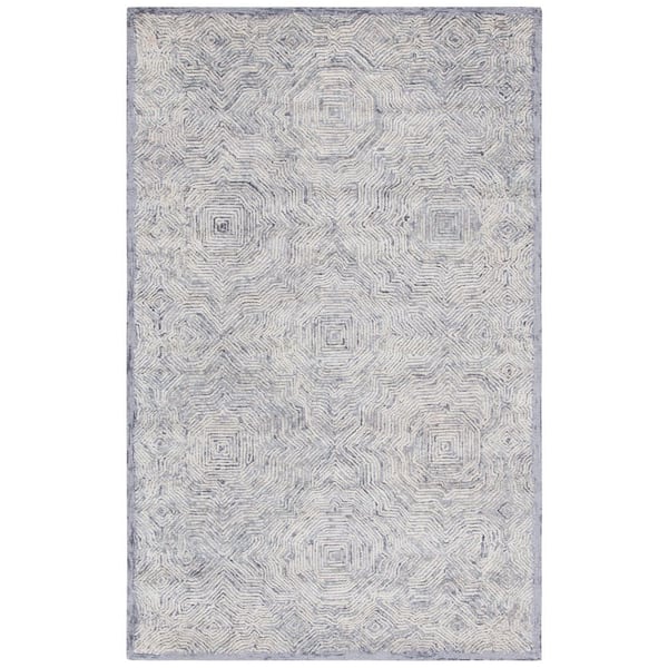 SAFAVIEH Ikat Silver 4 ft. x 6 ft. Striped Border Area Rug