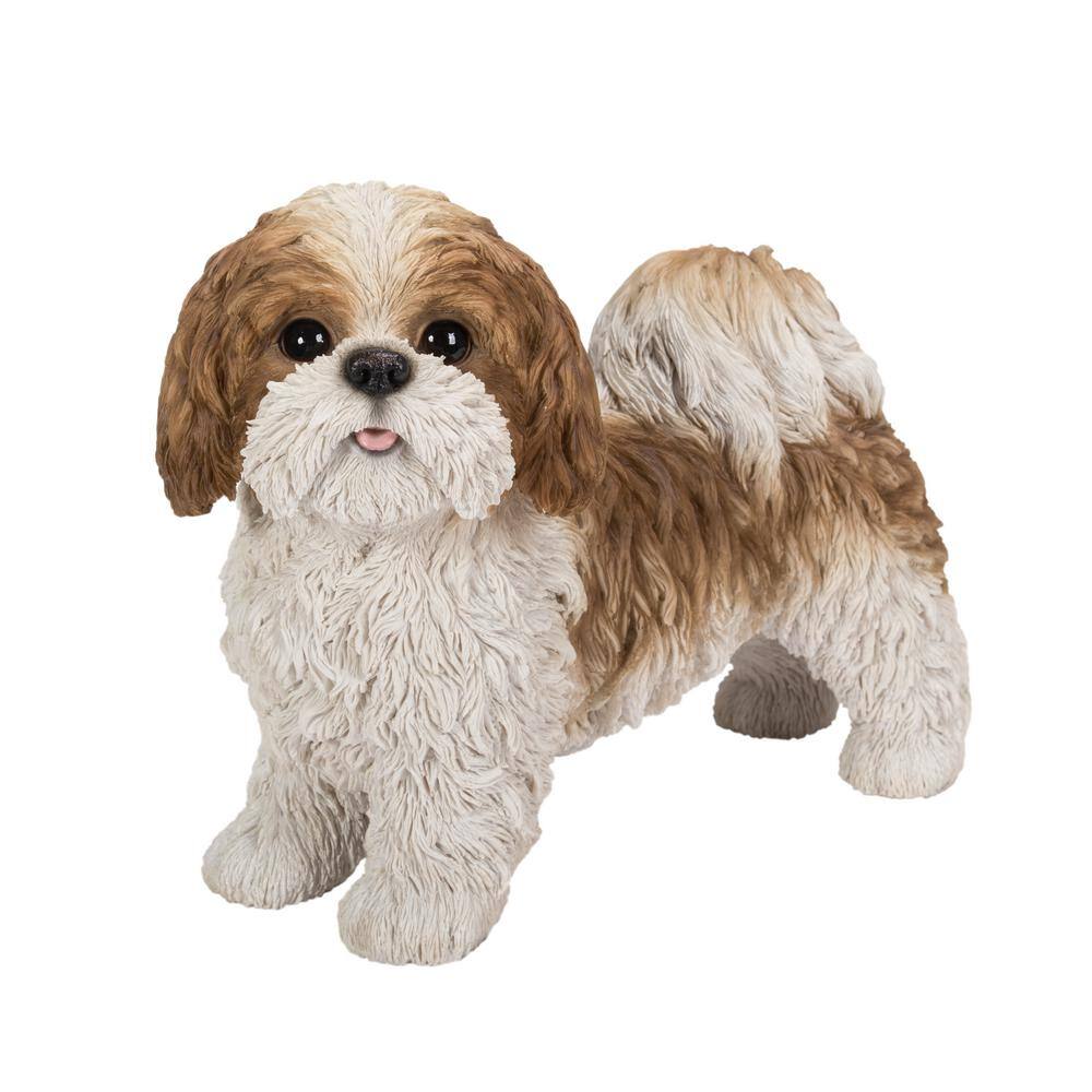 Hi-Line Gift Shih Tzu Standing Dog- Brown/White Garden Statue