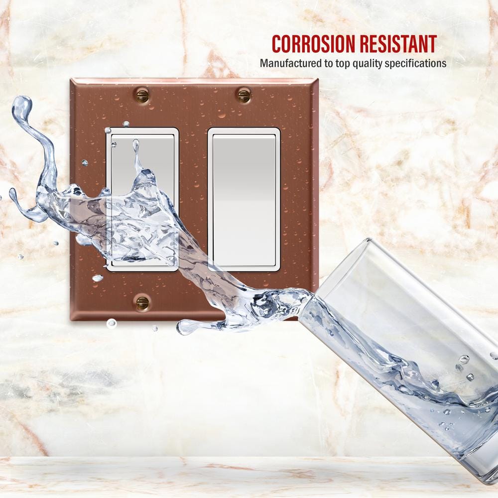 2-Gang Brushed Rose Gold Stainless Steel Wall Plate Set