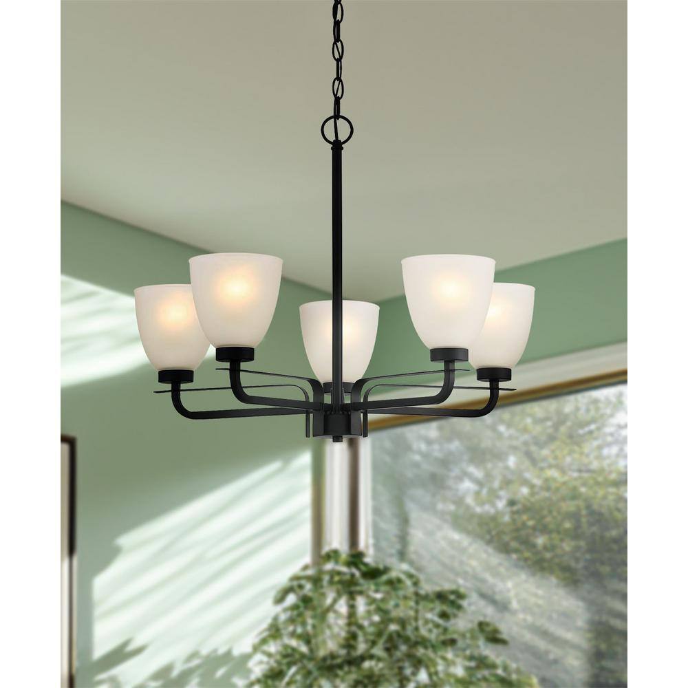 Mini Coal Black 5-Light Chandelier with Etched Glass Shade