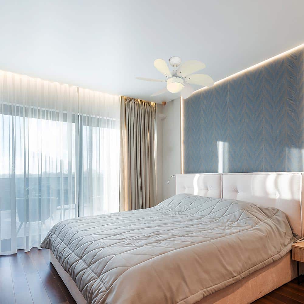 30'' White LED Ceiling Fan with Frosted Glass Light