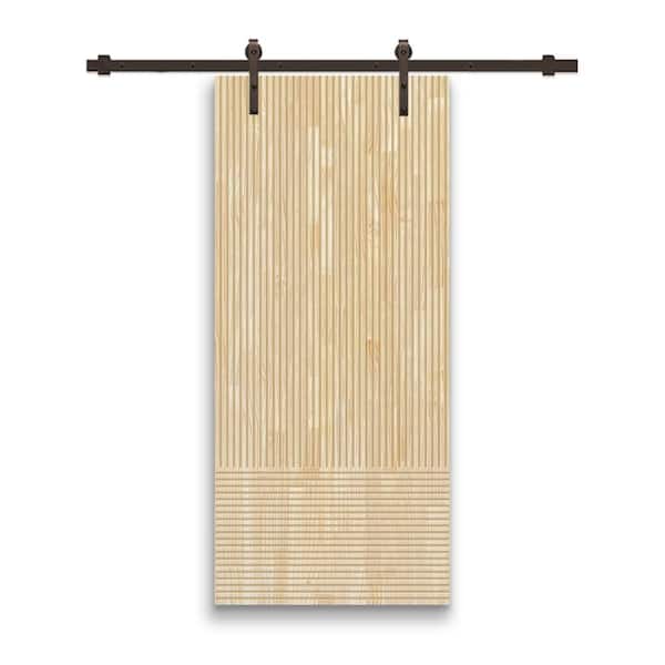 CALHOME Japanese 36 in. x 80 in. Pre Assemble Natural Wood Unfinished Interior Sliding Barn Door with Hardware Kit