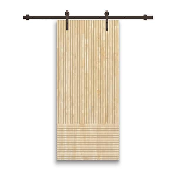 CALHOME Japanese 30 in. x 96 in. Pre Assemble Natural Wood Unfinished Interior Sliding Barn Door with Hardware Kit