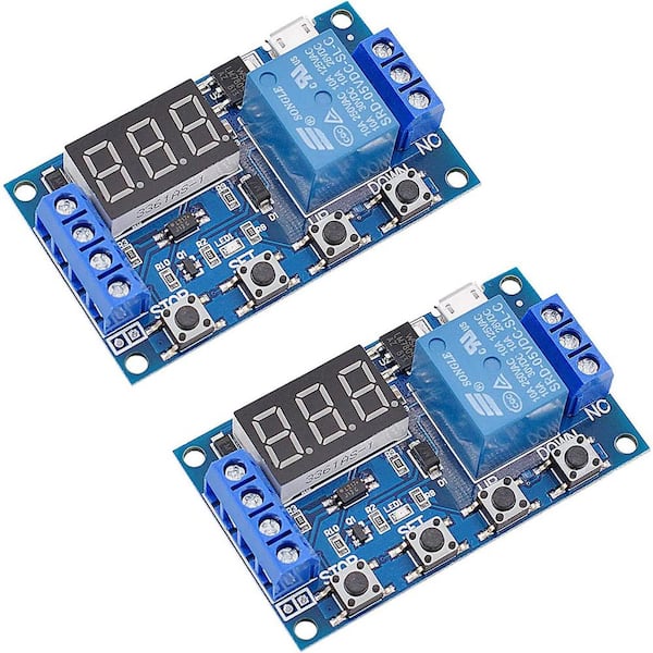 Vrbgify 10 Amp 1440 min. Indoor Countdown Timer Relay Module Cycle with LED Display, 5V Micro USB, Smart Home Controller 2-Pack