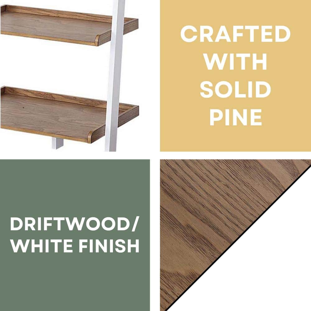 Driftwood and White 5-Tier Wood Bookshelf Ladder