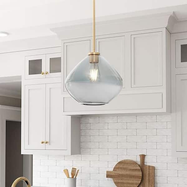 Pheobe 11.4 in. 1-Light Gold Modern Single Pendant Light with Handblown Glass Shade