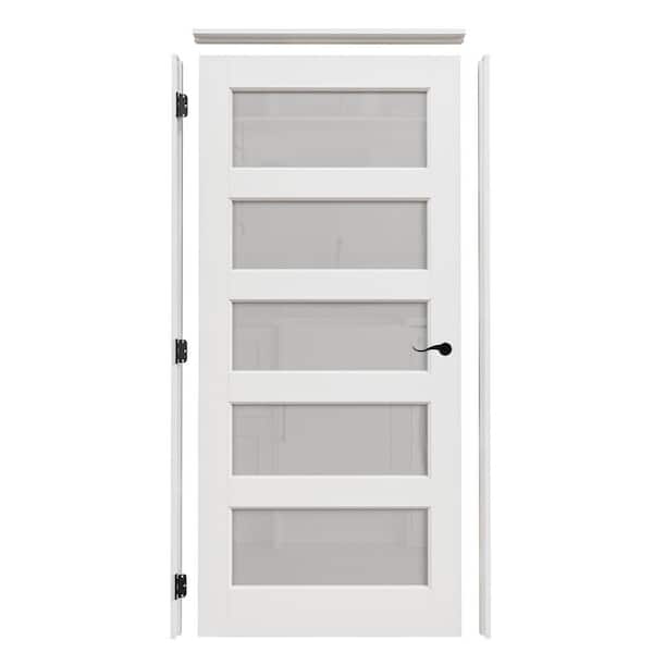 36 in. x 80 in. Right-Handed 5-Lite Frosted Glass White Solid Core Wood Ready to Assemble Interior Door With Weatherseal