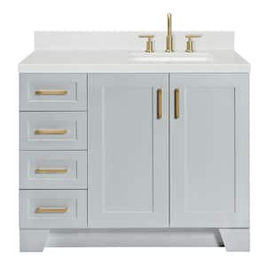 Taylor 42.25 in. W x 22 in. D x 36 in. H Single Sink Freestanding Bath Vanity in Grey with Carrara Quartz Top