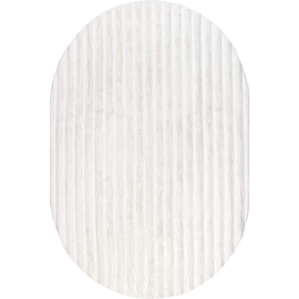 Kai SuperiorWash Stripe Faux Rabbit Machine Washable Area Off White 5 ft. x 8 ft. Indoor Oval Rug
