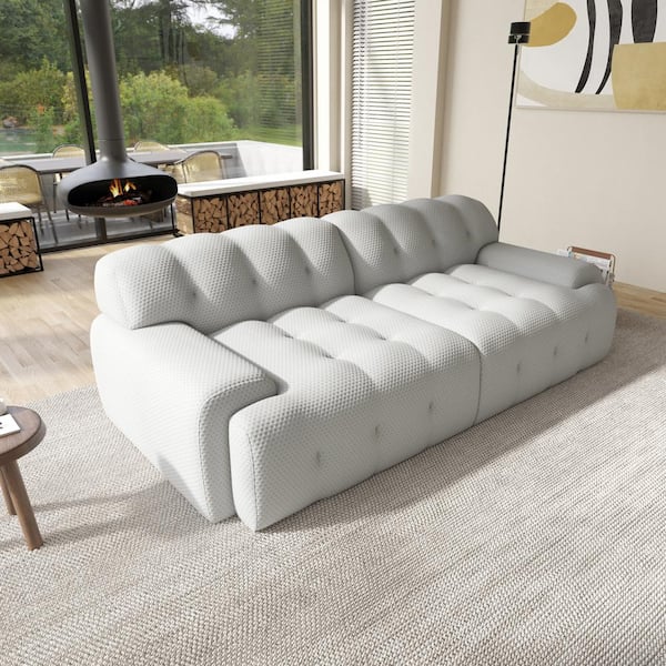 86.5 in. Square Arm Knit Fabric Rectangle 2-piece Waffle Sectional Sofa with Resilience Seat in. Gray