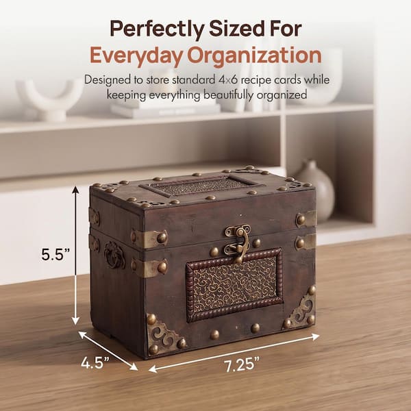 Vintiquewise Decorative Vintage Wooden Index and Recipe Card Box