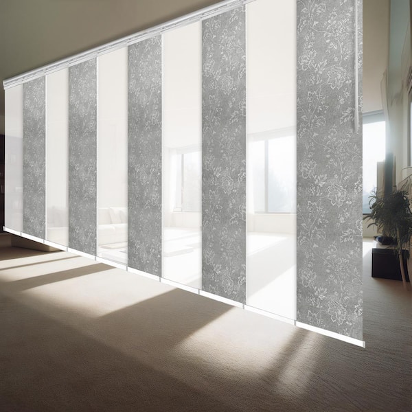 EMOH Ethereal Bloom 120 in. - 218 in. W x 94 in. L Adjustable 10-Panel White Double Rail Panel Track with 23.5 in. Slates