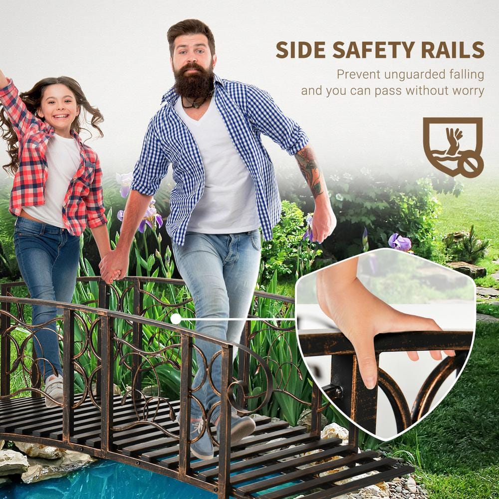 Outsunny 6' Brown Metal Garden Bridge with Safety Siderails