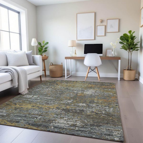 Mayfield Premium Machine Washable Abstract AMF1393 Gold 8 ft. x 10 ft. Area Rug