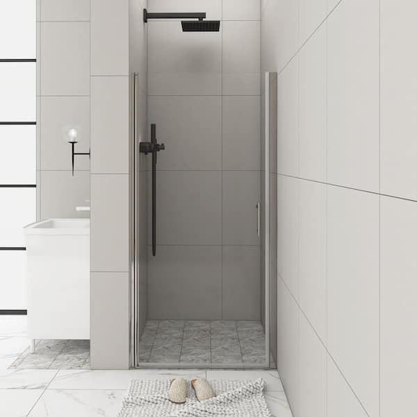 Unbranded 34 in. W x 72 in. H Pivot Semi Frameless Shower Door in Chrome with Clear Tempered Glass