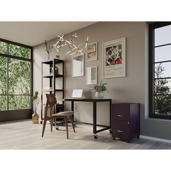 18 in. D 2-Drawer Metal Letter Width 14.25 in. W Mobile Vertical File Cabinet, Midnight Purple