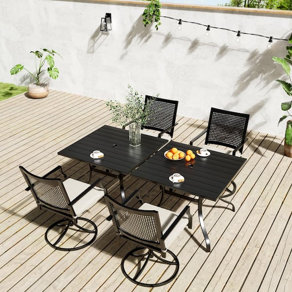 Boyel Living 6-Piece Metal Outdoor Patio Dining Set with Square Table with 1.65 in. Umbrella Hole and Swivel Chairs