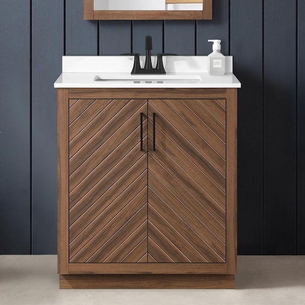 Huckleberry 30 in. Single Sink Spiced Walnut Bath Vanity with White Engineered Stone Top (Assembled)