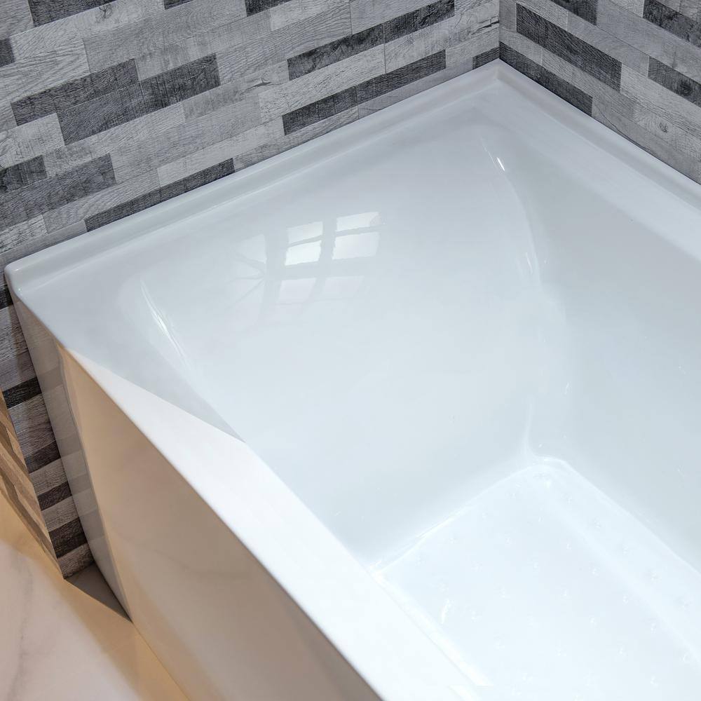 60'' x 30'' White Acrylic Alcove Soaking Bathtub with Right Drain
