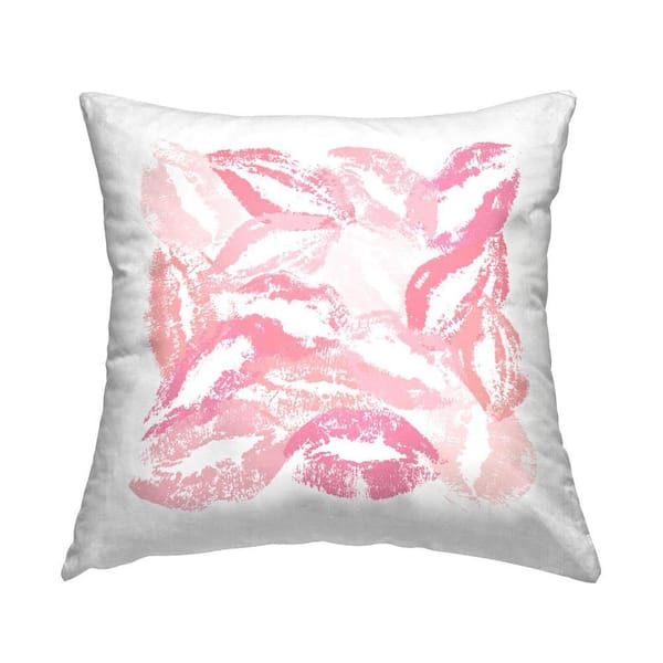 Pink Lipstick Kisses Pink Abstract Polyester 18 in. x 18 in. Throw Pillow
