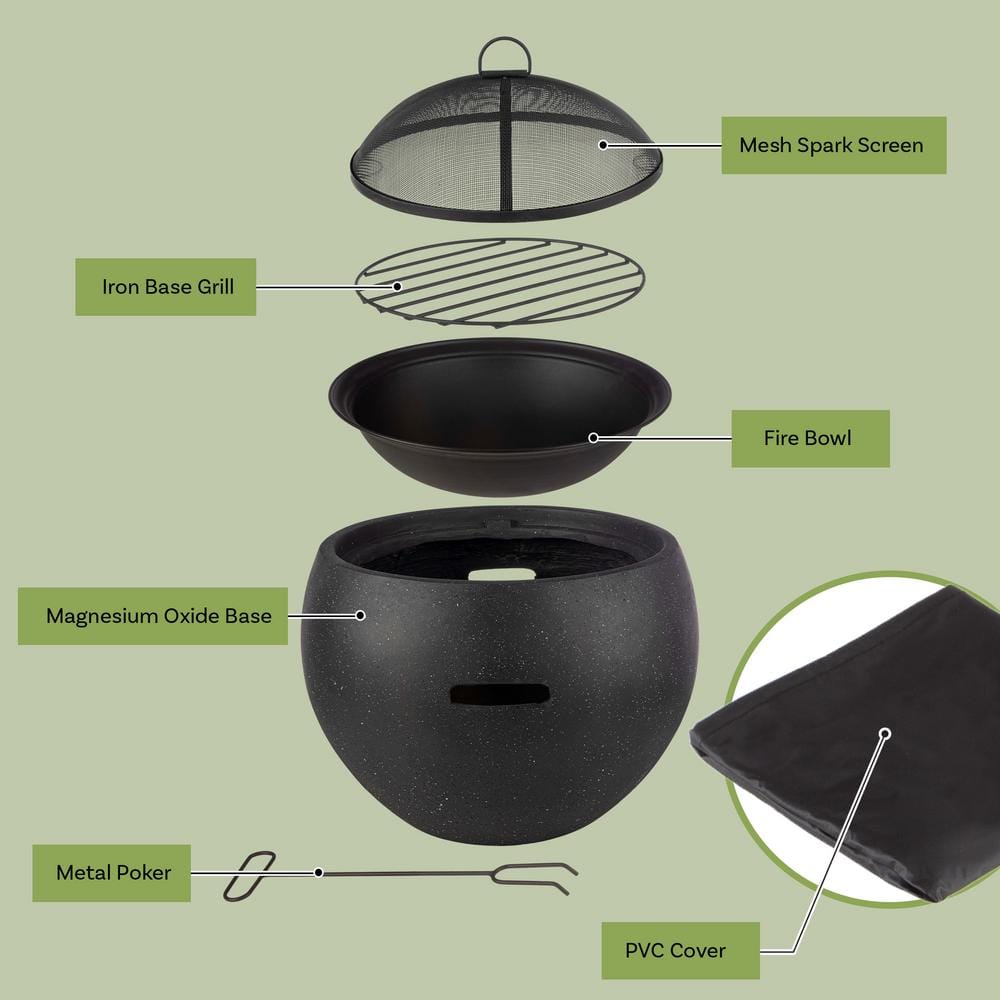 24" Black Magnesium Oxide Round Outdoor Fire Pit Set